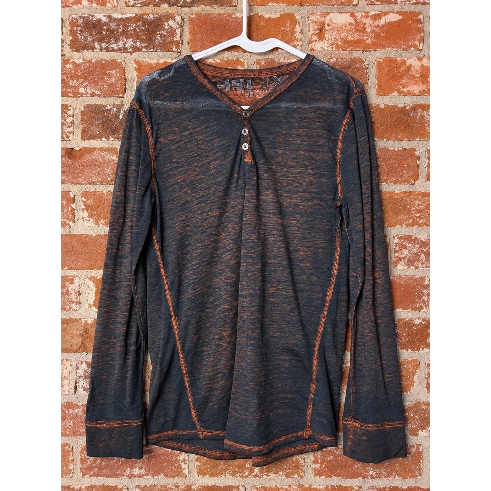 Y2K Helix Mens Long Sleeve Henley Shirt Burnout Grunge 2000s Skater Fall Indie